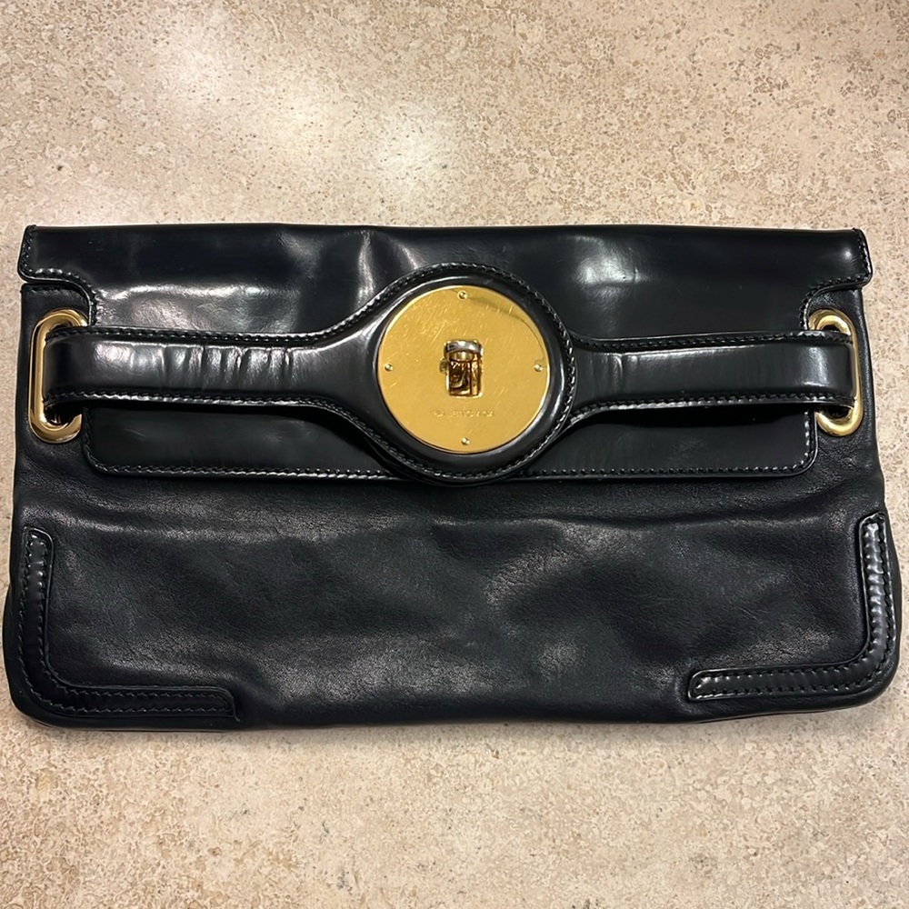 Authentic Black Balenciaga clutch with gold turn lock